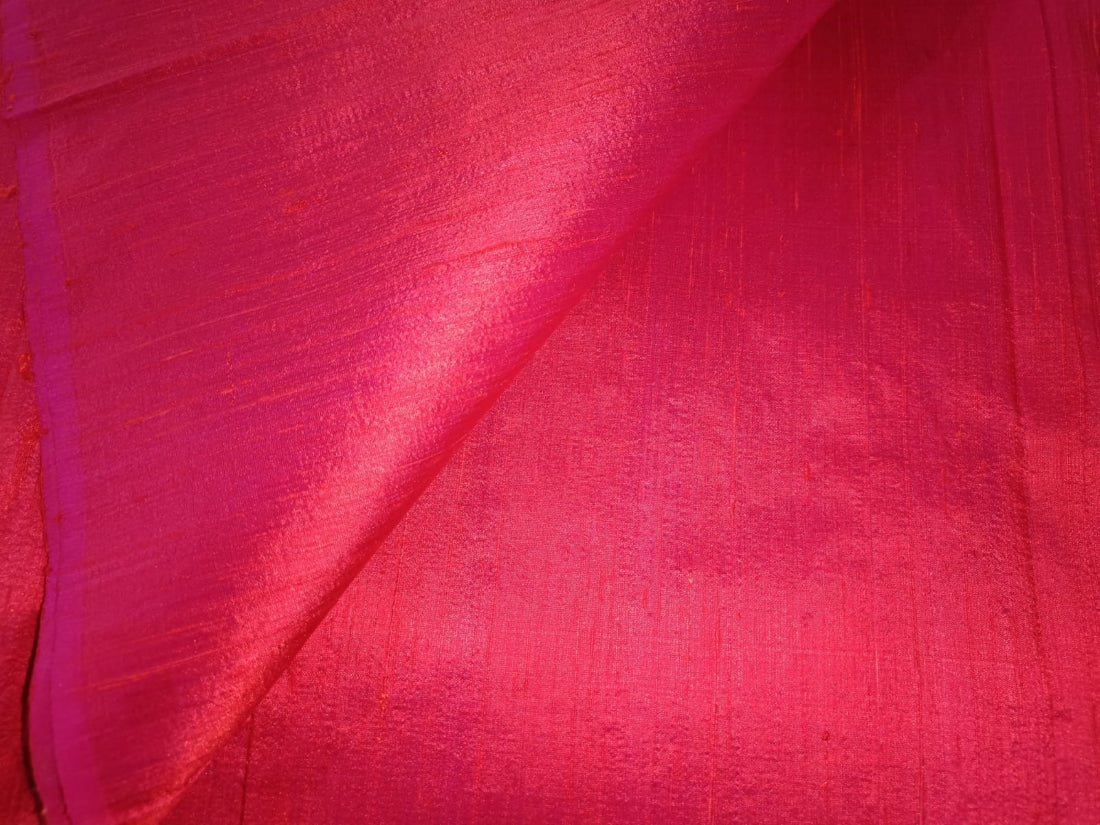 100% PURE SILK DUPION FABRIC RED X PINK colour 54&quot; wide WITH SLUBS*