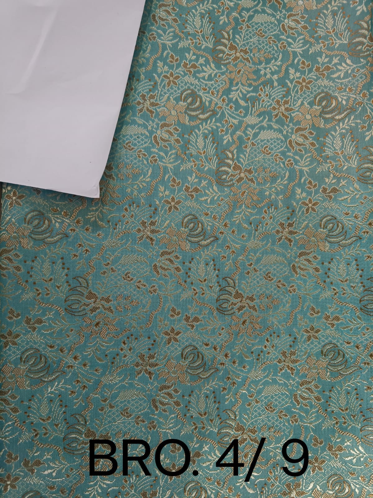 Silk Brocade Fabric Rich SEA Green X Gold, Motif Color 44&quot;  BRO4[8]