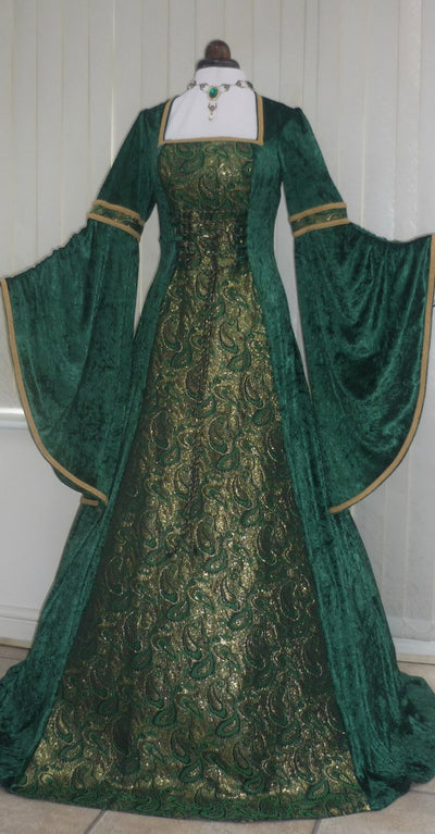 Silk Brocade fabric Green &amp; Black Victorian BRO99[3]