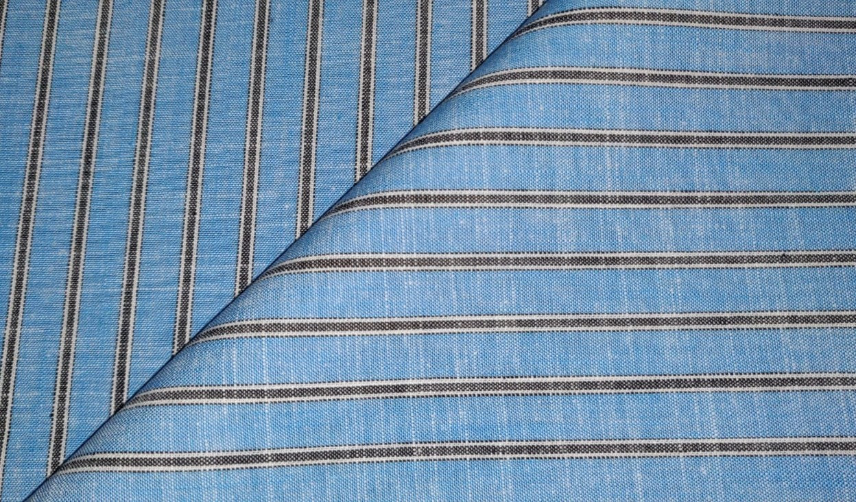 100% Linen Blue and Black stripe Fabric 58" wide [12806]