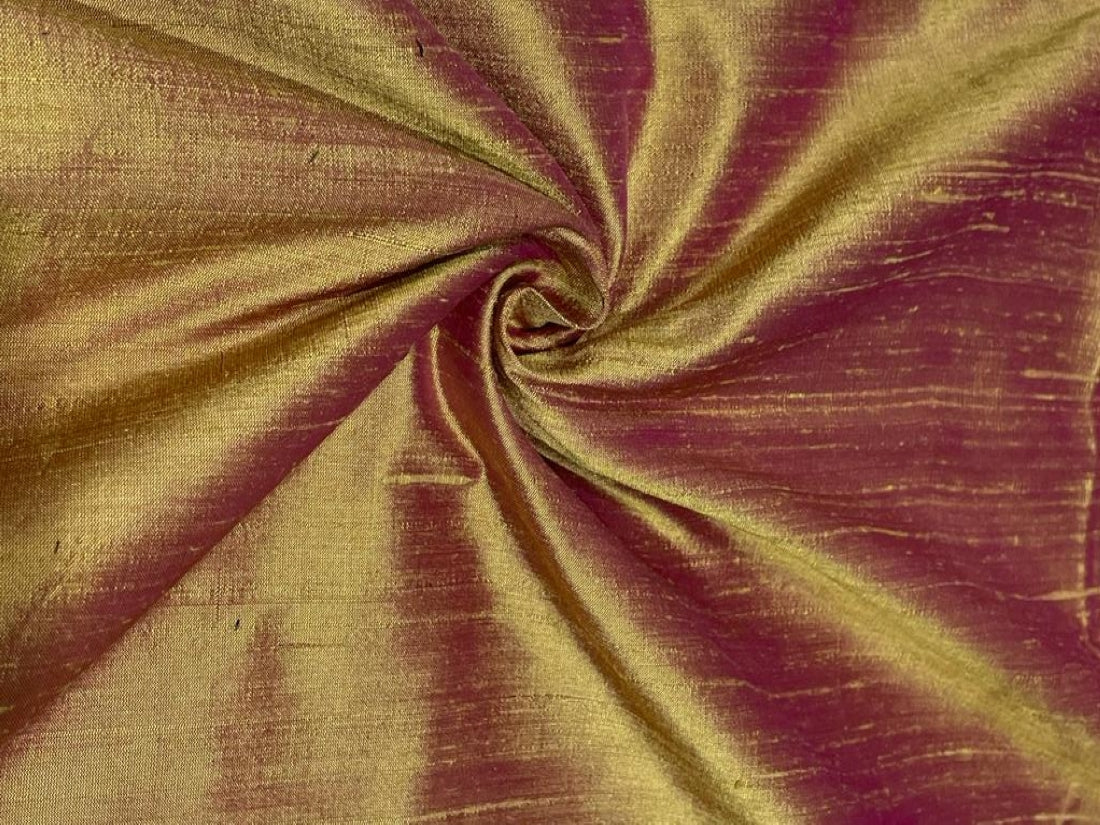100% pure silk dupioni golden yellow x pink 108" wide with slubs fabric