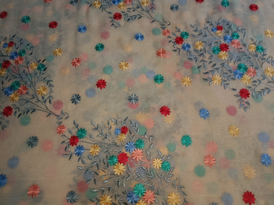 Georgette Embroidery Fabric Cream With Multi Color Floral 44"~wide