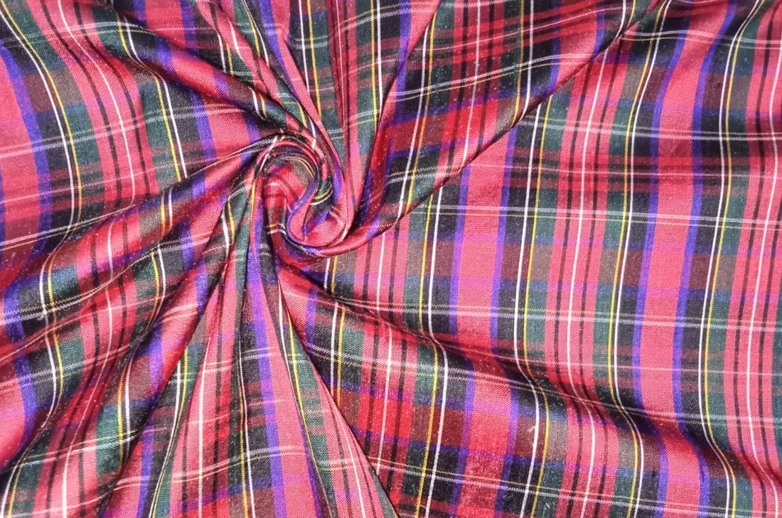 100% silk dupion multi color tartan PLAIDS fabric 54&quot; wide