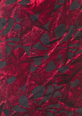 Red x Black Devore Polyester Viscose Burnout Velvet fabric ~ 44" wide