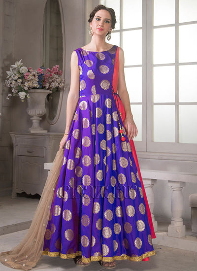 SILK BROCADE FABRIC Blueish Purple &amp; metallic BRO133[5]