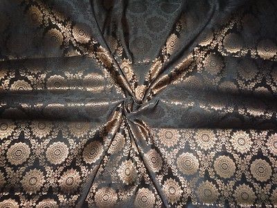 Spun Brocade Fabric Black &amp; Metallic Gold