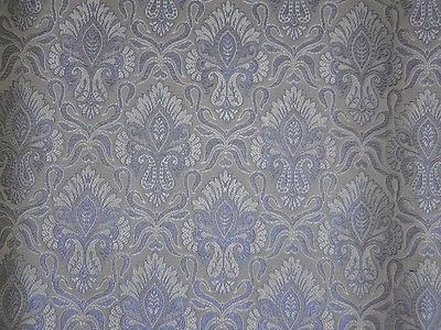 SILK BROCADE FABRIC Grey,Ivory &amp; Metallic Blue color 44" wide BRO370[4]