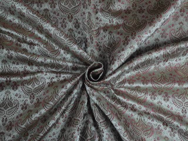 SILK BROCADE FABRIC GREY MAROON AND GREEN color 44" wide BRO382[4]