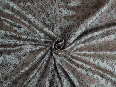 SILK BROCADE FABRIC GREY MAROON AND GREEN color 44" wide BRO382[4]