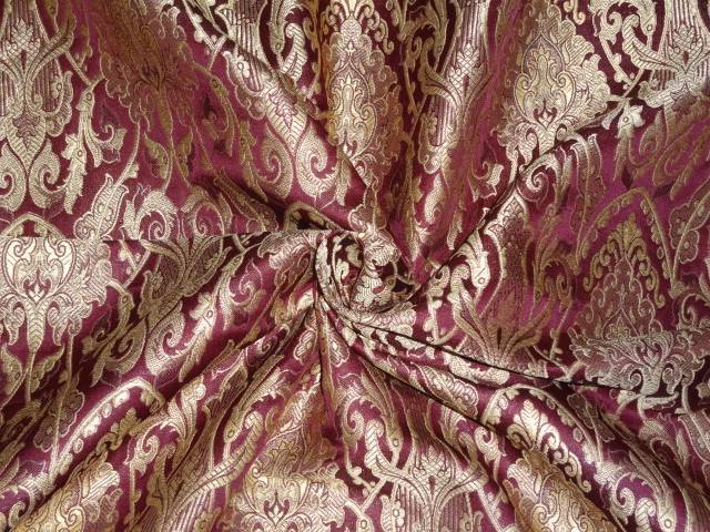 SILK BROCADE FABRIC PURPLE GOLD X METALLIC GOLD COLOR 44" WIDE BRO406[1]