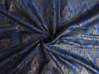 SILK BROCADE FABRIC ROYAL BLUE GREEN AND COPPER COLOR 44&quot;INCHES