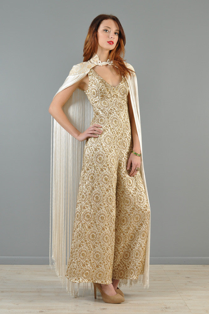 SILK BROCADE~WIDTH 44 ~ creamy gold x metallic gold color