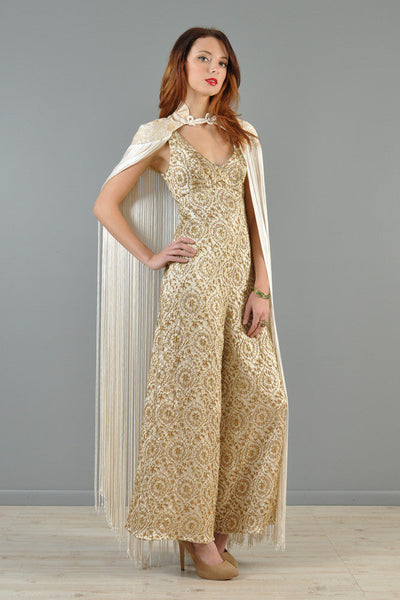 SILK BROCADE~WIDTH 44 ~ creamy gold x metallic gold color
