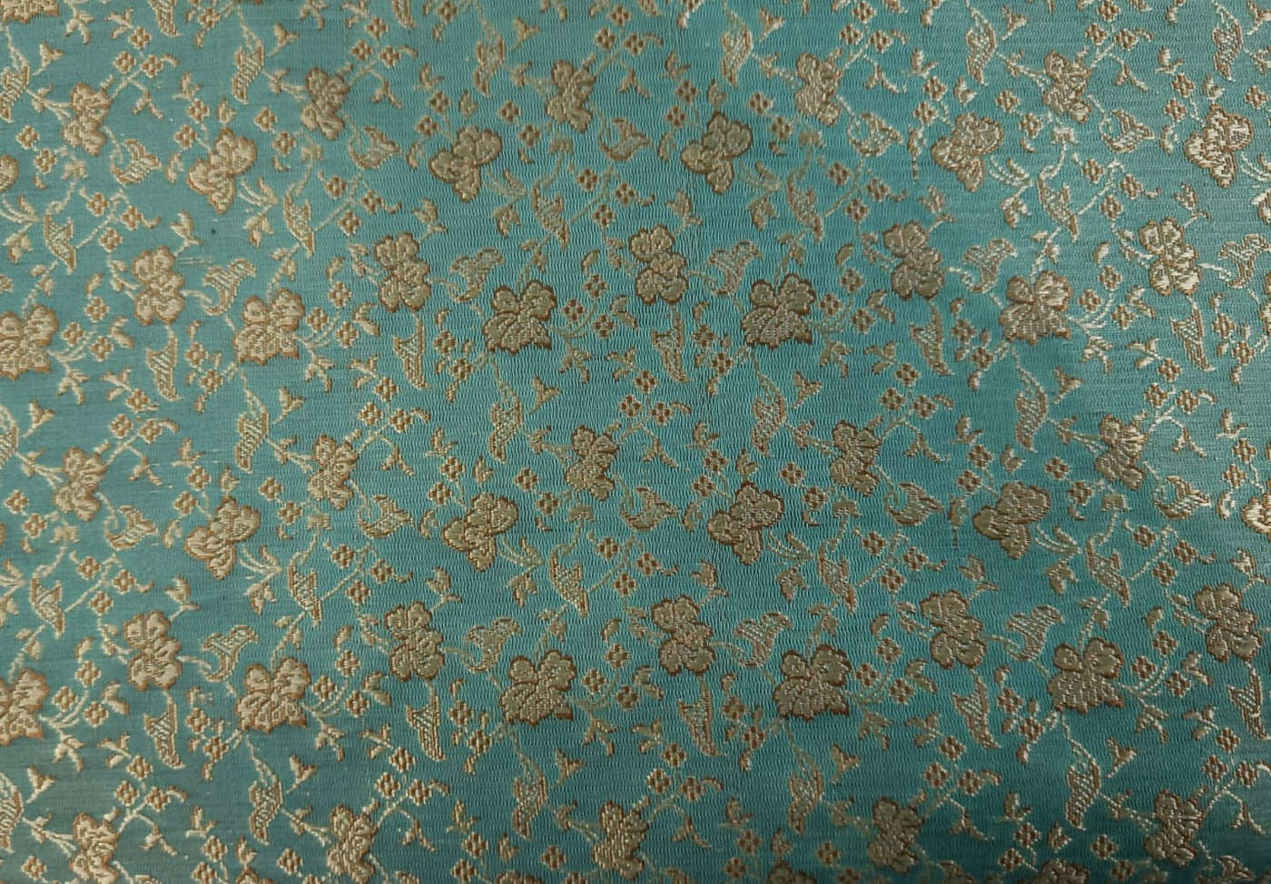 BROCADE jacquard FABRIC Sea Blue & Gold color floral butterflies 44" WIDE BRO22[1]