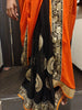 Indian beautiful georgette sari black orange and metallic gold