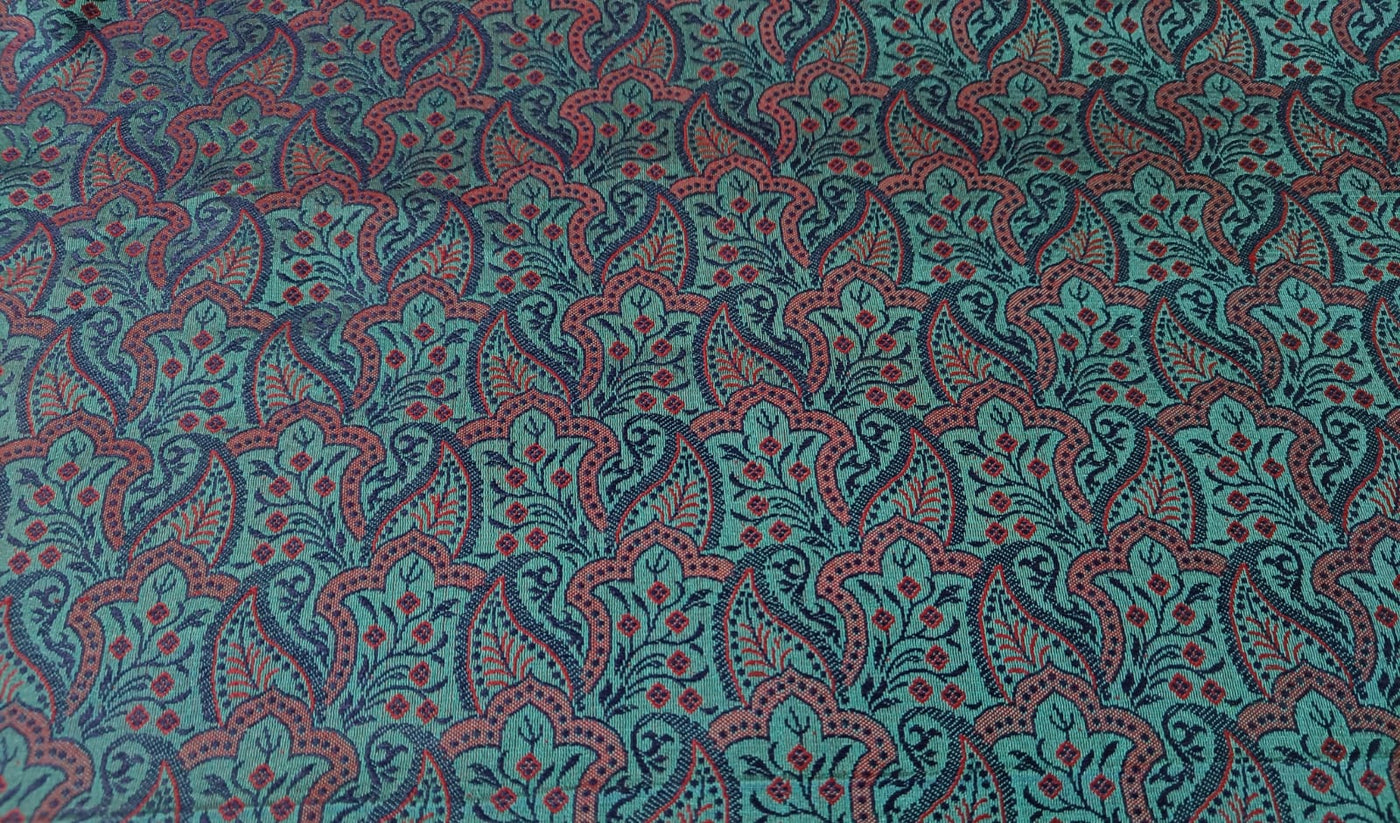 Brocade Fabric Turquoise Blue & Pink Paisleys 44" wide BRO17[6] available for bulk preorder