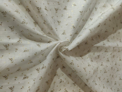 Superb Quality Linen white ivory with gold foil print fabric ~58&quot; wide