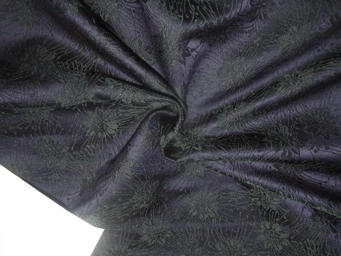 Silk Brocade fabric navy with green flowers and a subtle shimmer 58" wide BRO798[5]