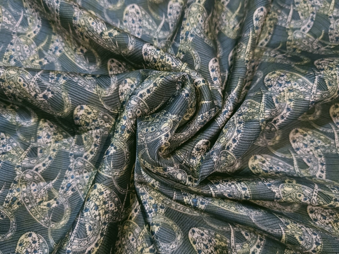100% silk twill printed fabric- 44&quot;single length 2.20 yds paisleys available in 5 designs
