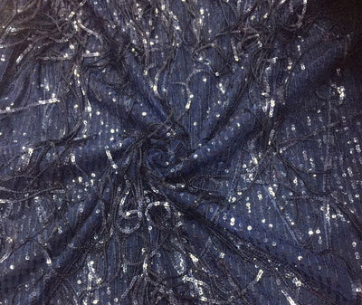 Navy blue net with sequins 60&quot; wide