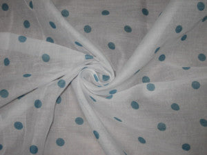 Cotton organdy printed fabric White with Blue Dots 44 inches