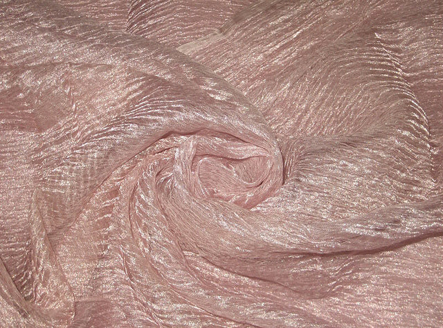 Silk metallic tissue crushed sheer Baby Pink fabric [2077]