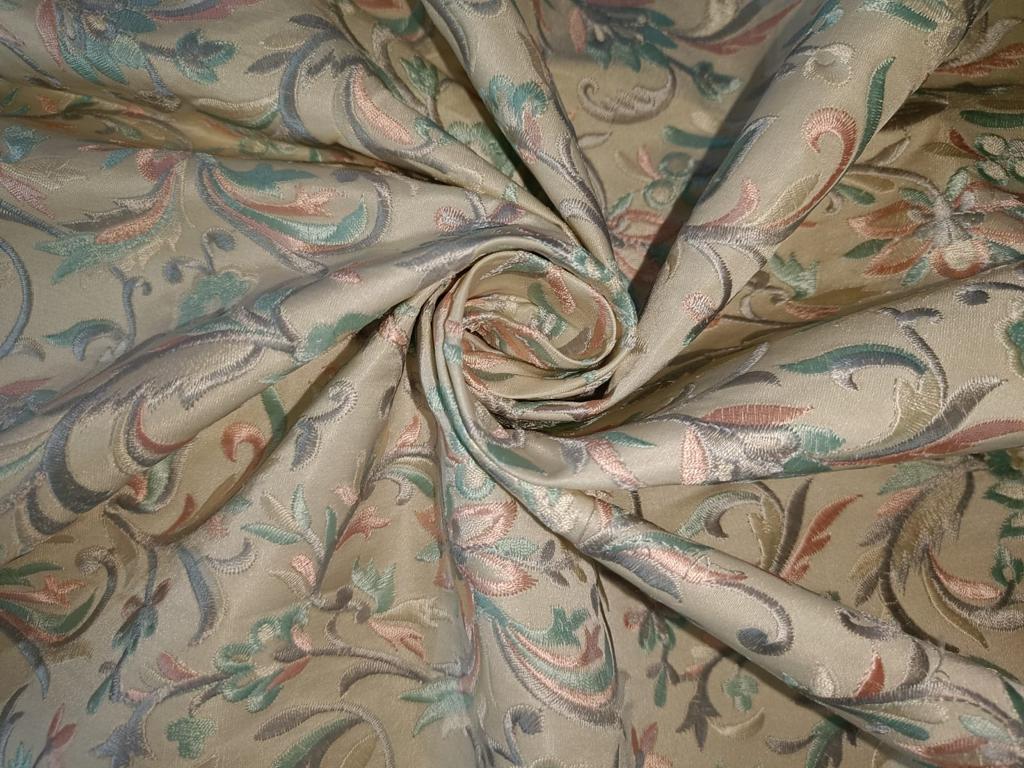 Brocade Fabric Embroidered floral 44" wide  BRO852 available in two designs and color [IVORY WITH PASTEL FLORAL GREEN AND PINK EMB, IVORY FLORAL PINK BLUE AND GREY EMBROIDERY]