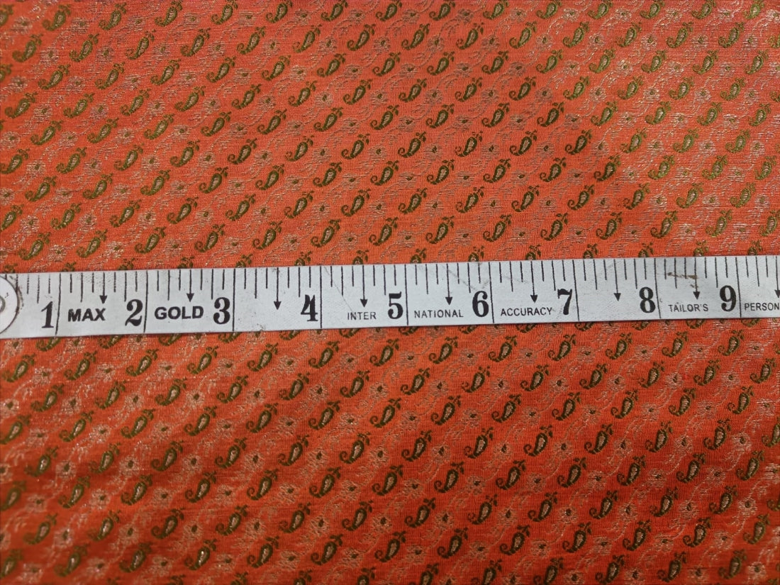 Silk Brocade~Width 44&quot;Orange,Green &amp; Gold Color single length 1 yard only