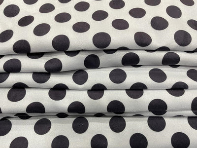 Polka Dotted black and white print Scuba Knit fabric thin ~ 59&quot; wide[12093]