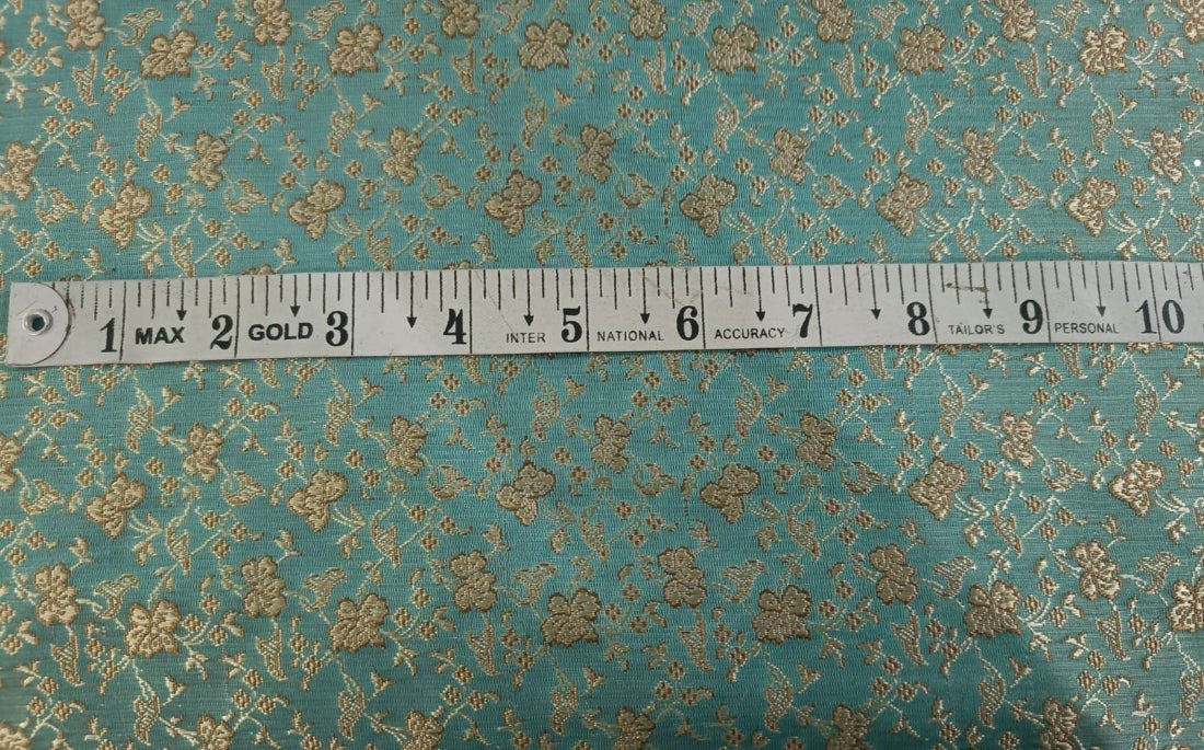 BROCADE jacquard FABRIC Sea Blue & Gold color floral butterflies 44" WIDE BRO22[1]