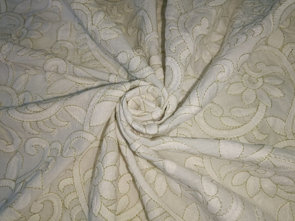 100 % Cotton Embroidered Fabric~ With Metallic Gold Zari 44"~wide.