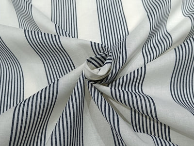 100% linen x cotton fabric Ivory With Navy Stripe 58" wide