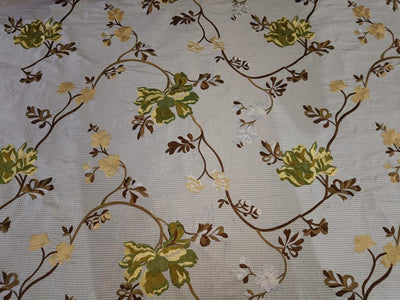 100% Silk Taffeta floral embroidery on ivory and blue plaids 54" wide 74.70MOMME TAFEMB21