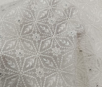 100% Cotton Chanderi Embroidered White color 44"~wide