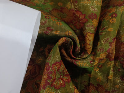 Silk Brocade fabric Green Floral single length 0.75 yards BRO34[2]