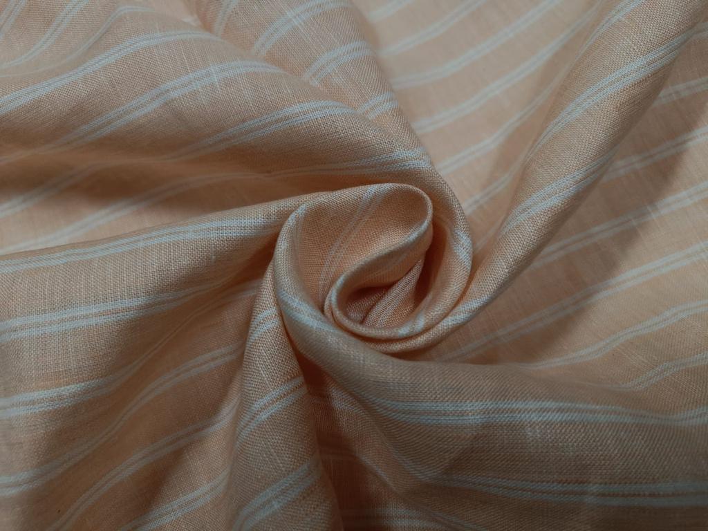 Linen Club Peach with 2 white horizontal stripe Fabric 58"wide single piece 1.40 yards