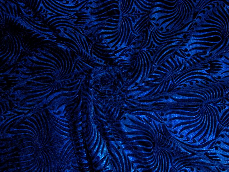 Deep blue Devore Embossed Viscose Micro Velvet fabric ~ 44&quot; wide