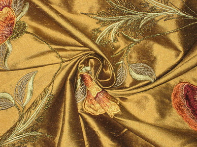 Pure SILK DUPIONI Fabric Floral Embroidery DUPE2