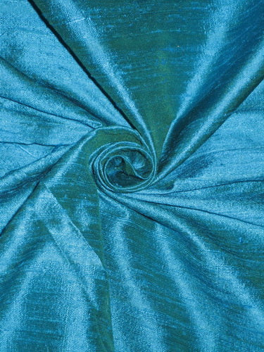 100% Pure SILK Dupioni FABRIC Iridescent Peacock Blue x Green colour 54&quot; wide