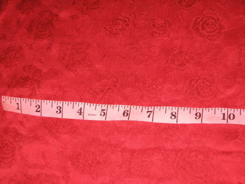 Red Beige French Embroidery on Red Shantung Embroidered Dupioni Silk
