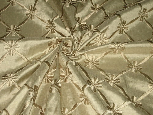 SILK DUPIONI Fabric Dark Fawn color with Embroidery 54&quot;