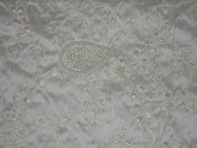 Pure SILK DUPIONI Fabric Floral Embroidery on Ivory