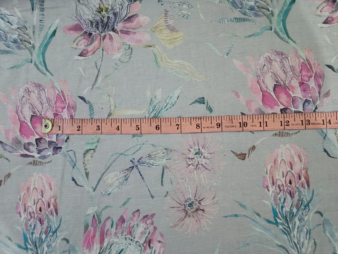 100% linen Floral digital print s fabric 44" available in  two colors ivory red floral and powder blue, pink floral[12910/11]