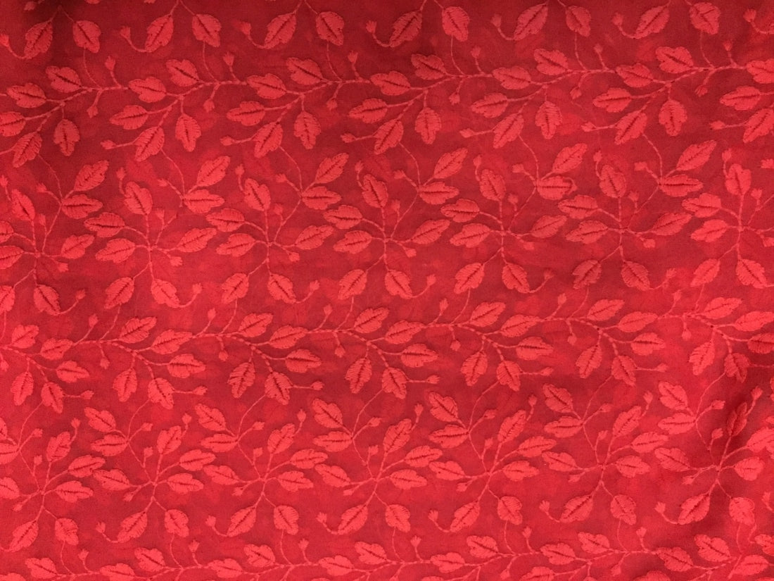 Georgette Red Sheer embroidered fabric ~  44&quot; wide