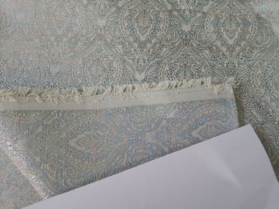 Silk Brocade jacquard fabric dark ivory with subtle metallic blue and pink color 58" wide BRO872[3]