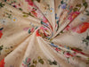 Products Chanderi silk fabric FLORAL PRINT cream with pink and blue 44" wide [12871]