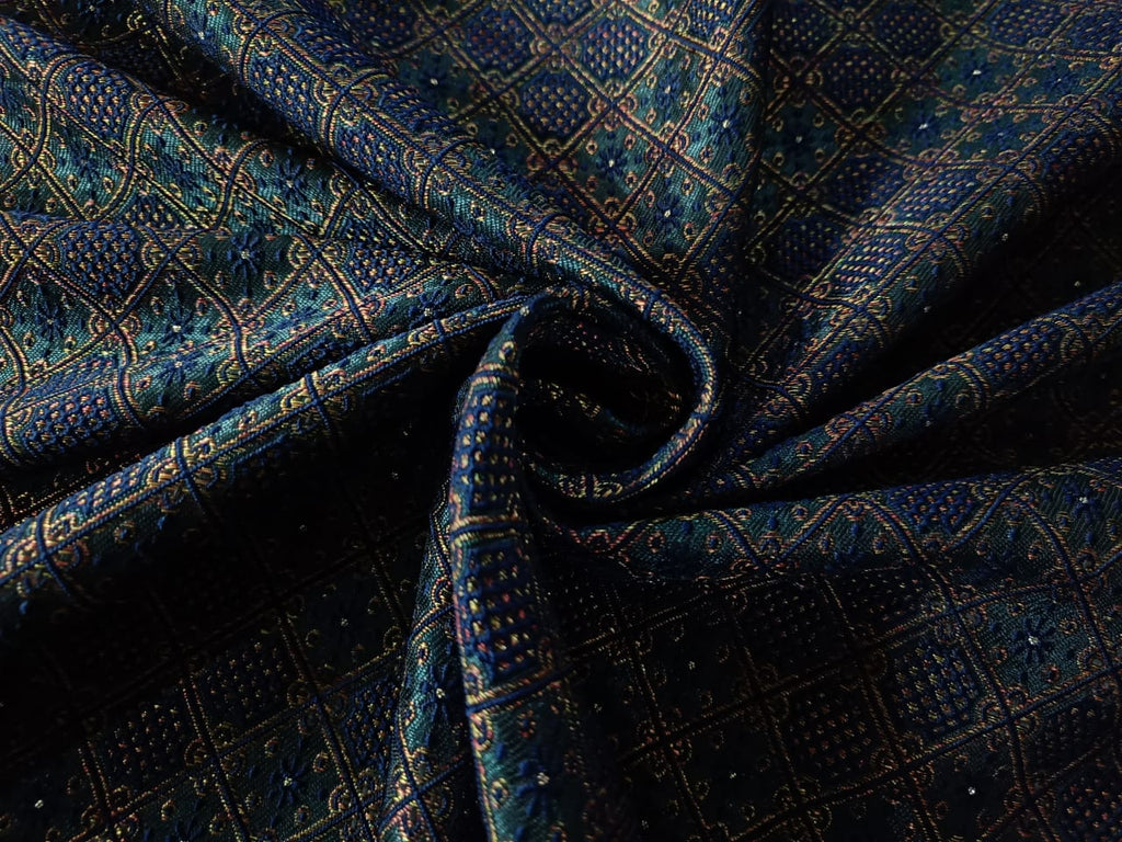 Brocade Fabric Embroidered 44" wide BRO853 available in three colors [CLOUDY,BLUE,SILVER,BLUE,TEAL]