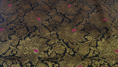 Brocade black with pink and blue motif and antique gold fabric  44&quot; wide BRO825[5]