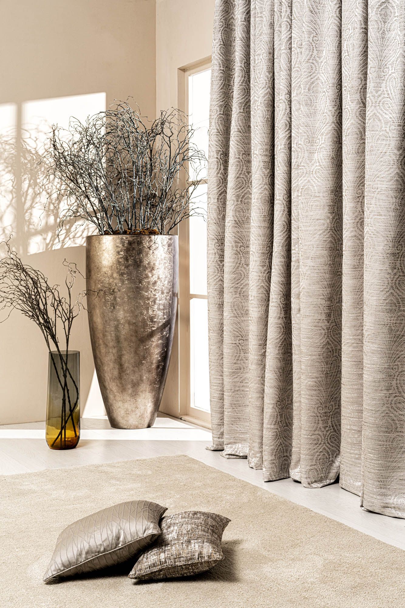 PURE SILK Dupioni FABRIC Shades or Brown & Ivory color Stripes DUP#S49[2]