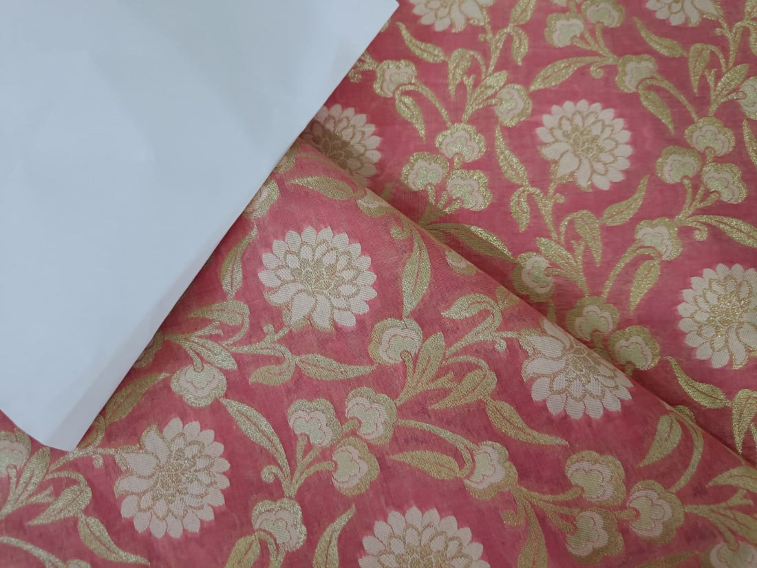 100% cotton brocade fabric peach with gold metallic floral color 44" wide BRO867[1]